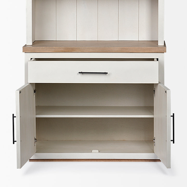 Fairview I White and Medium Brown Wood Three Shelf Shelving Unit Living Room Mercana