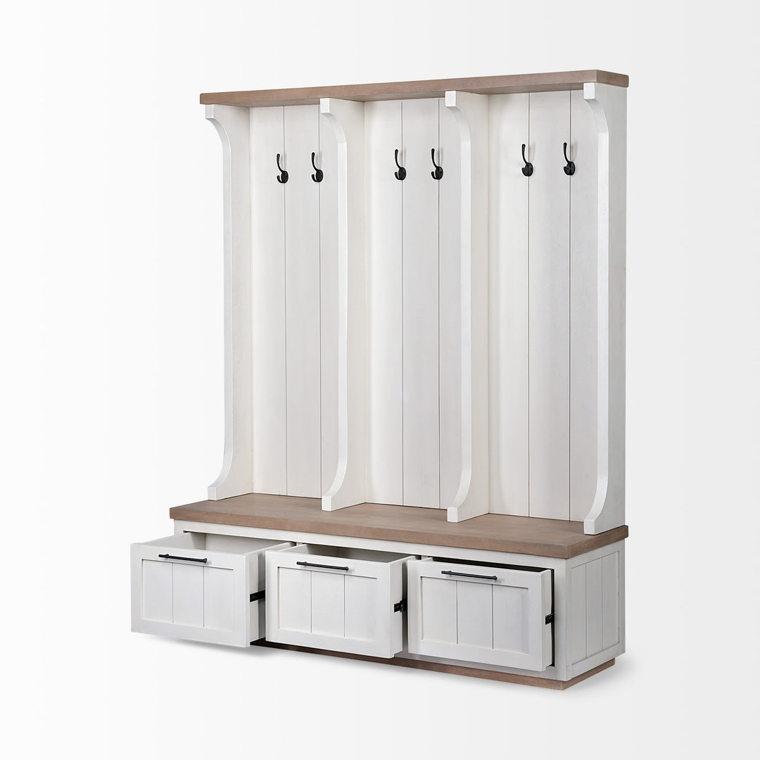 Fairview IV 61L x 17W White And Brown Wood With Storage Hall Tree Decor Mercana