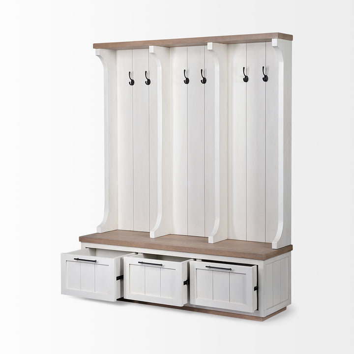 Fairview IV 61L x 17W White And Brown Wood With Storage Hall Tree Decor Mercana