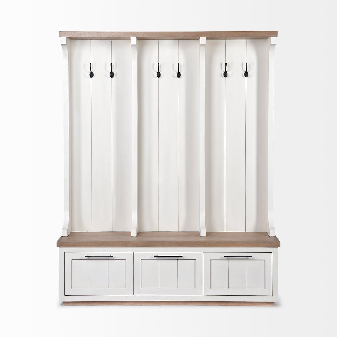 Fairview IV 61L x 17W White And Brown Wood With Storage Hall Tree Decor Mercana