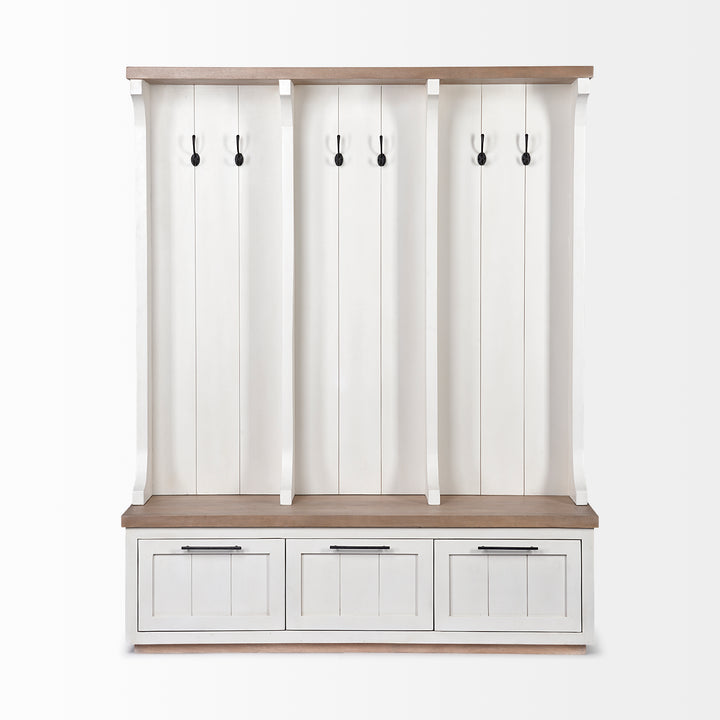 Fairview IV 61L x 17W White And Brown Wood With Storage Hall Tree Decor Mercana