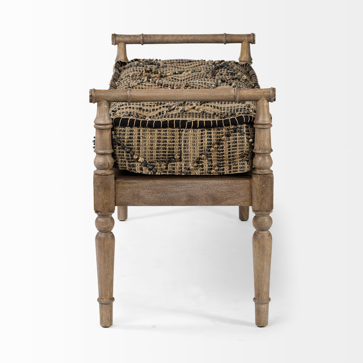 Fullerton II 57L x 21W Jute Patterned Top W/Brown Wood Base Accent Bench Living Room Mercana