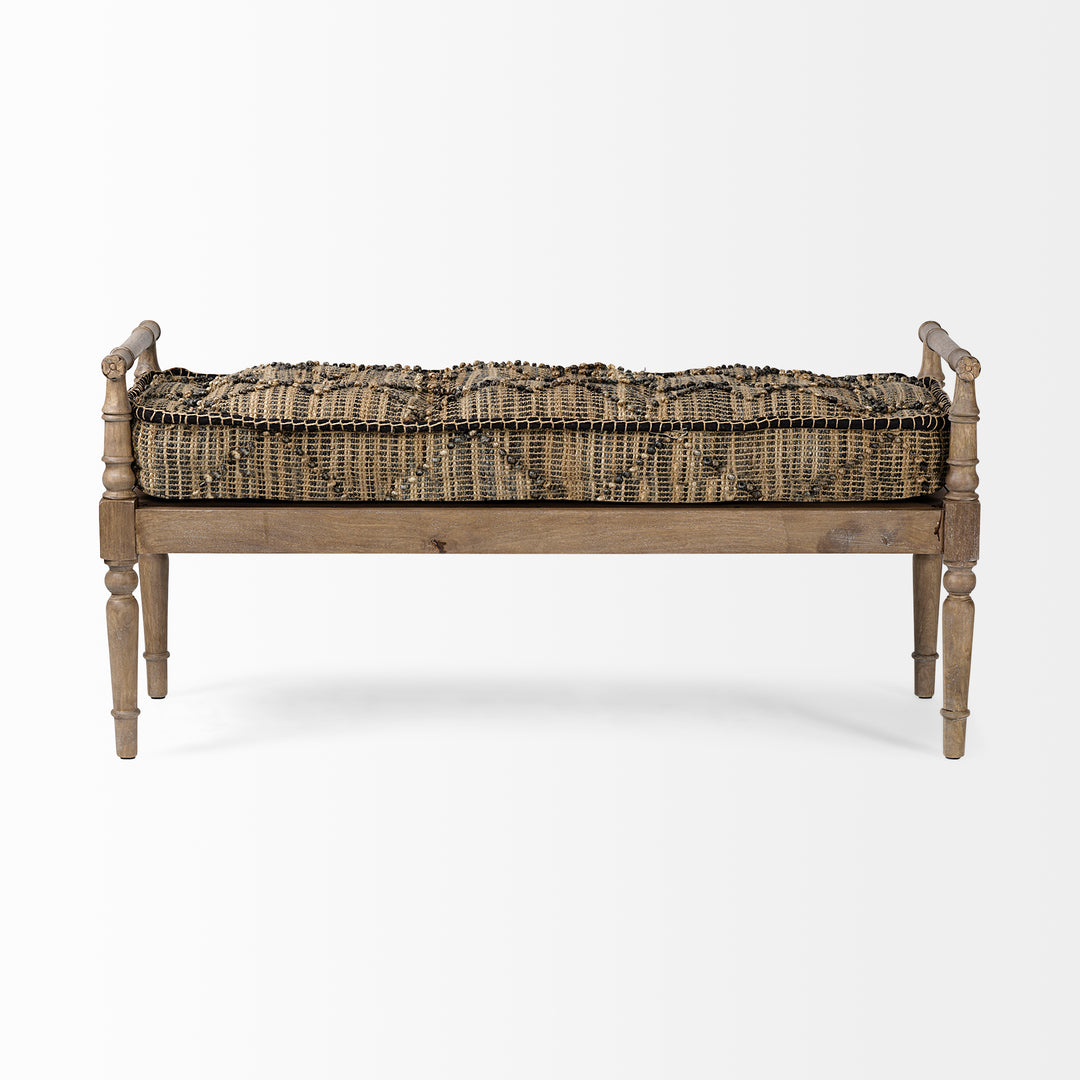 Fullerton II 57L x 21W Jute Patterned Top W/Brown Wood Base Accent Bench Living Room Mercana