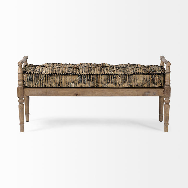 Fullerton II 57L x 21W Jute Patterned Top W/Brown Wood Base Accent Bench Living Room Mercana