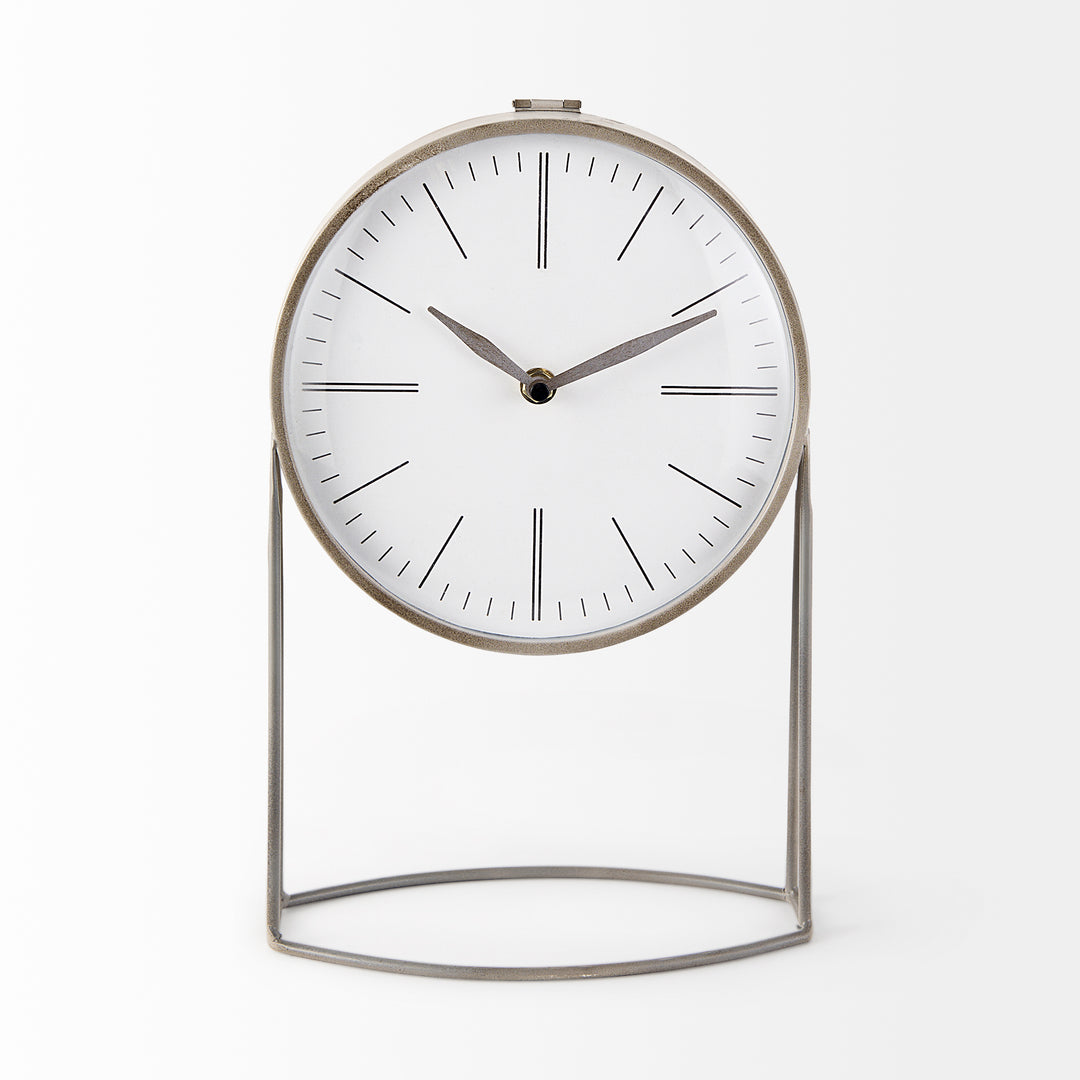 Aurus Matte Gray Metal Table Clock Decor Mercana