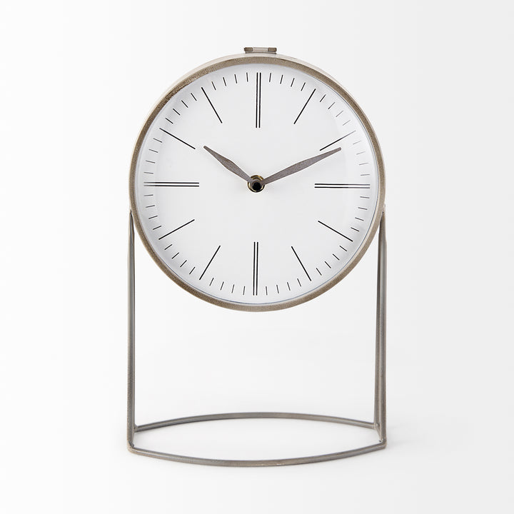Aurus Matte Gray Metal Table Clock Decor Mercana