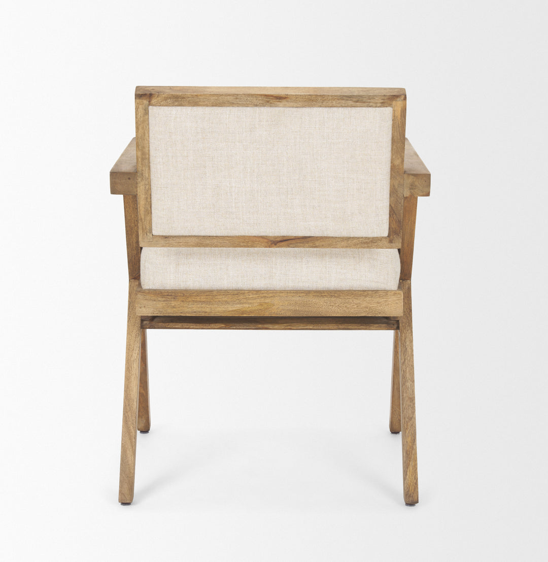 Topanga I Cream Fabric Wrap Medium Brown Wooden Frame Dining Chair Living Room Mercana