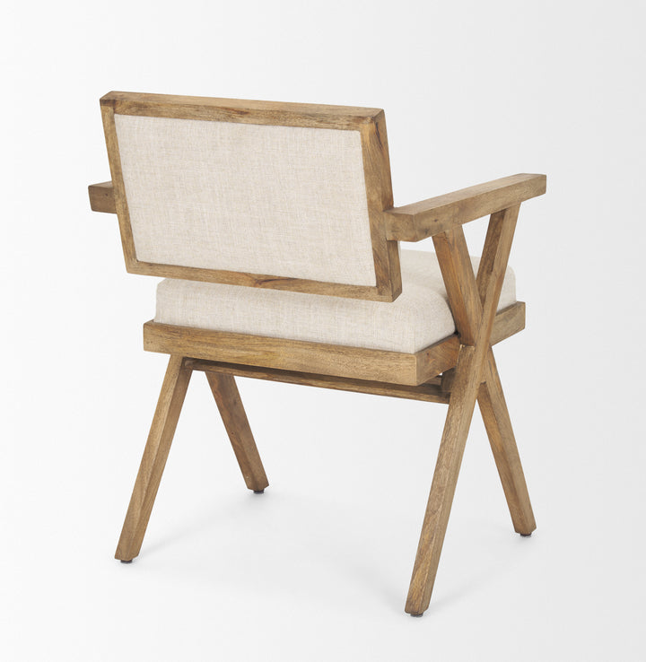 Topanga I Cream Fabric Wrap Medium Brown Wooden Frame Dining Chair Living Room Mercana
