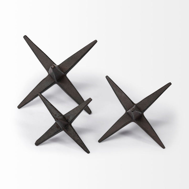 Rhea (Set of 3) Brown Cast Iron Small, Medium & Large Jacks Decor Mercana