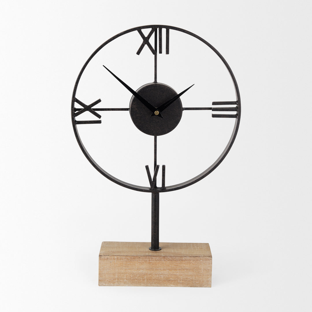 Oris Black Metal/Wood Open Frame Table Clock Decor Mercana