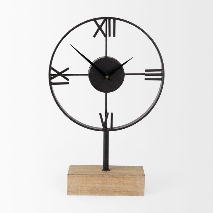 Oris Black Metal/Wood Open Frame Table Clock Decor Mercana