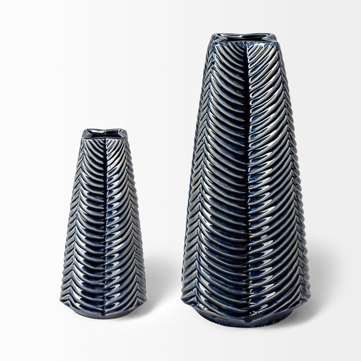 Bashir II Large Dark Navy Gloss Ceramic Vase Decor Mercana