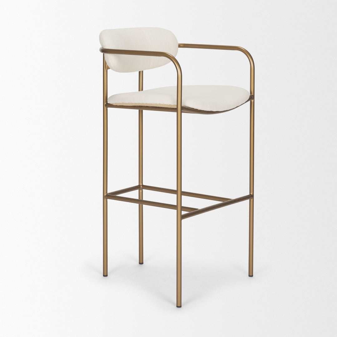 Parker 30" Seat Height Cream Fabric Seat Gold Metal Bar Stool Dining Room Mercana