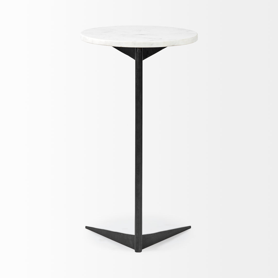 Ballatine II White Marble Round Top White w/ Black Metal Base Accent Table Dining Room Mercana