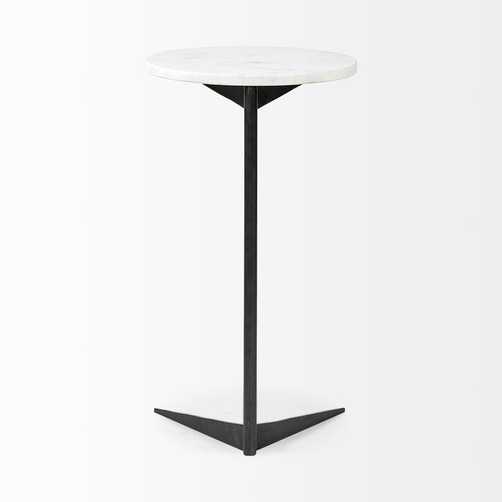 Ballatine II White Marble Round Top White w/ Black Metal Base Accent Table Dining Room Mercana