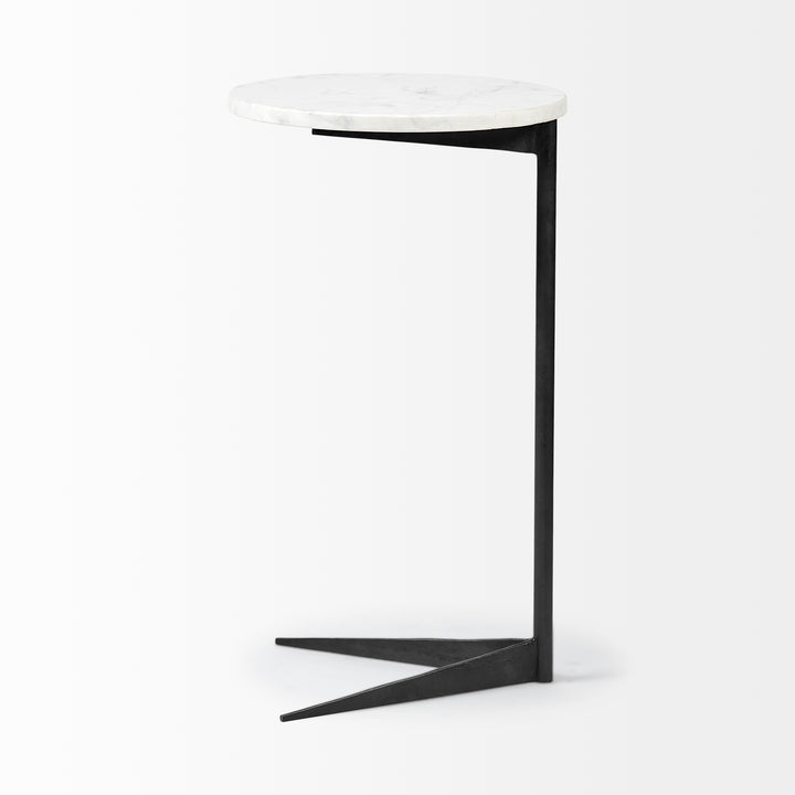 Ballatine II White Marble Round Top White w/ Black Metal Base Accent Table Dining Room Mercana