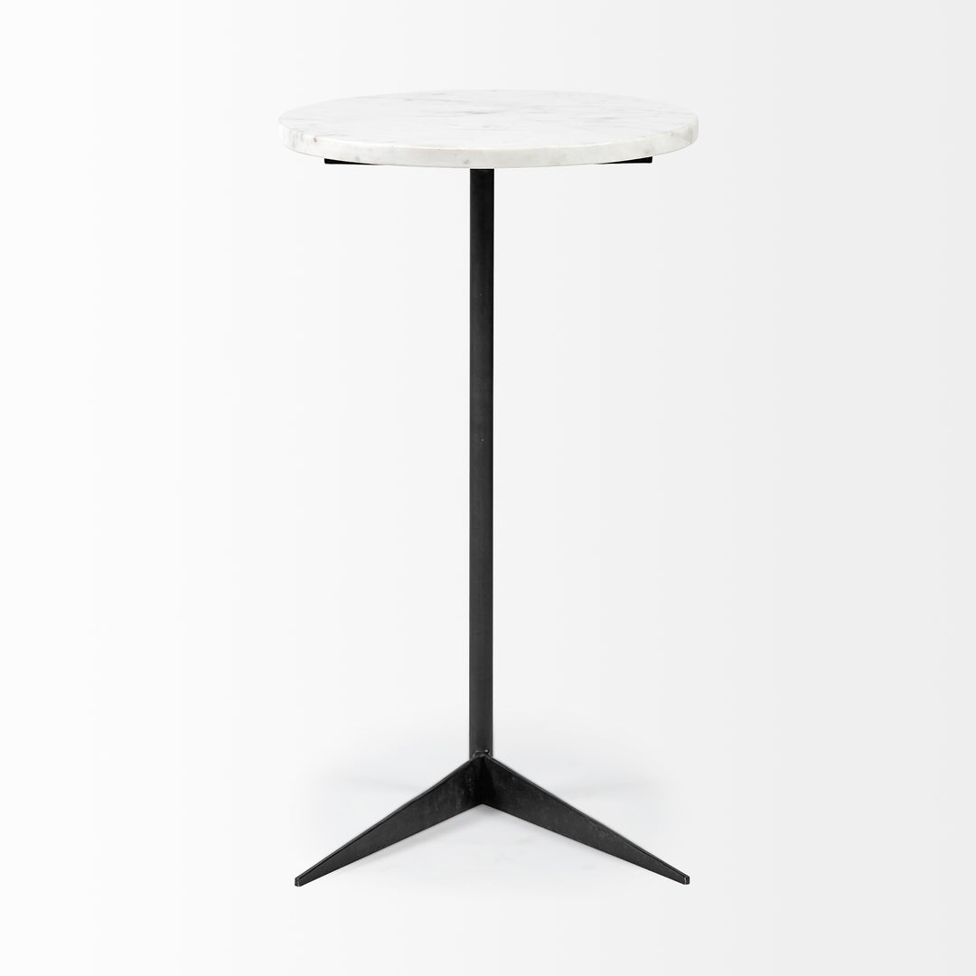 Ballatine II White Marble Round Top White w/ Black Metal Base Accent Table Dining Room Mercana