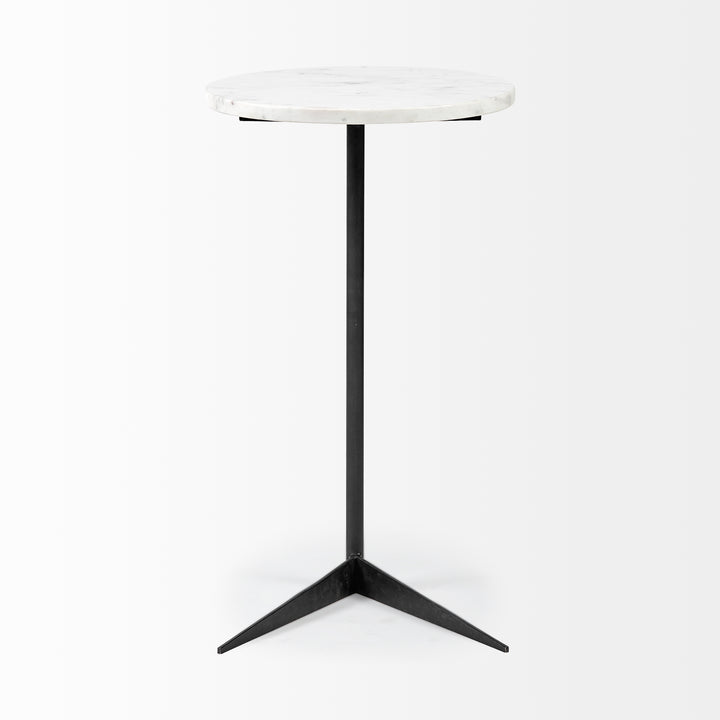 Ballatine II White Marble Round Top White w/ Black Metal Base Accent Table Dining Room Mercana