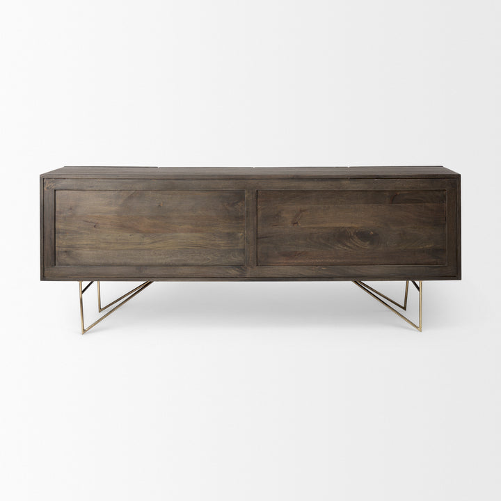 Darwin 80x17.5 Brown Solid Wood Gold Metal Base 4 Cabinet Door Sideboard Dining Room Mercana