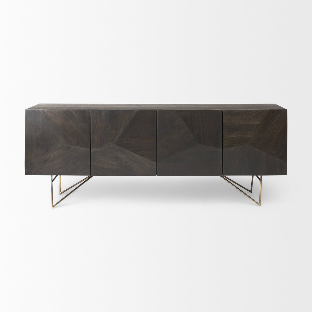 Darwin 80x17.5 Brown Solid Wood Gold Metal Base 4 Cabinet Door Sideboard Dining Room Mercana