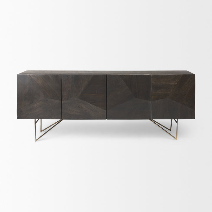 Darwin 80x17.5 Brown Solid Wood Gold Metal Base 4 Cabinet Door Sideboard Dining Room Mercana