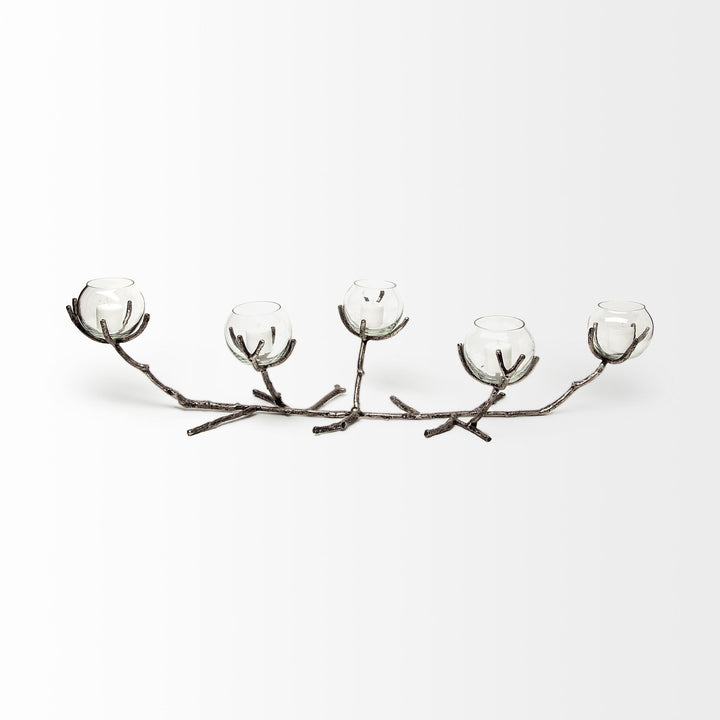 Vine I Distressed Silver Metal Creeper Five Candle Table Candle Holder Decor Mercana