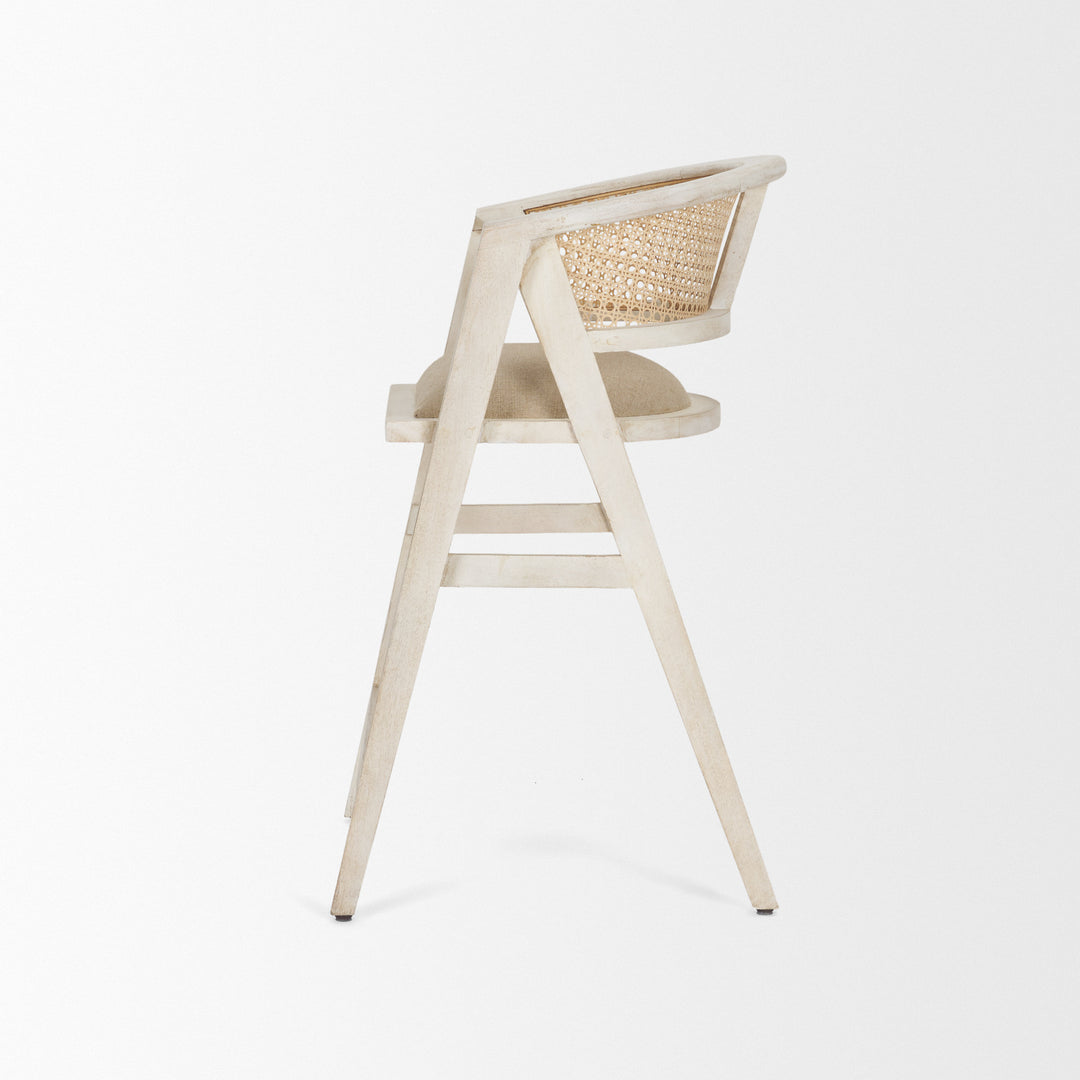 Tabitha 26.75" Seat Height Beige Fabric/Rattan Seat Blonde Wood Frame Counter Stool Dining Room Mercana