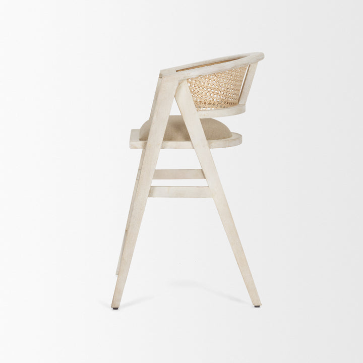 Tabitha 26.75" Seat Height Beige Fabric/Rattan Seat Blonde Wood Frame Counter Stool Dining Room Mercana