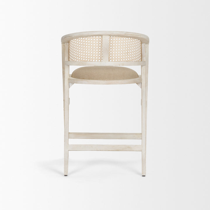 Tabitha 26.75" Seat Height Beige Fabric/Rattan Seat Blonde Wood Frame Counter Stool Dining Room Mercana