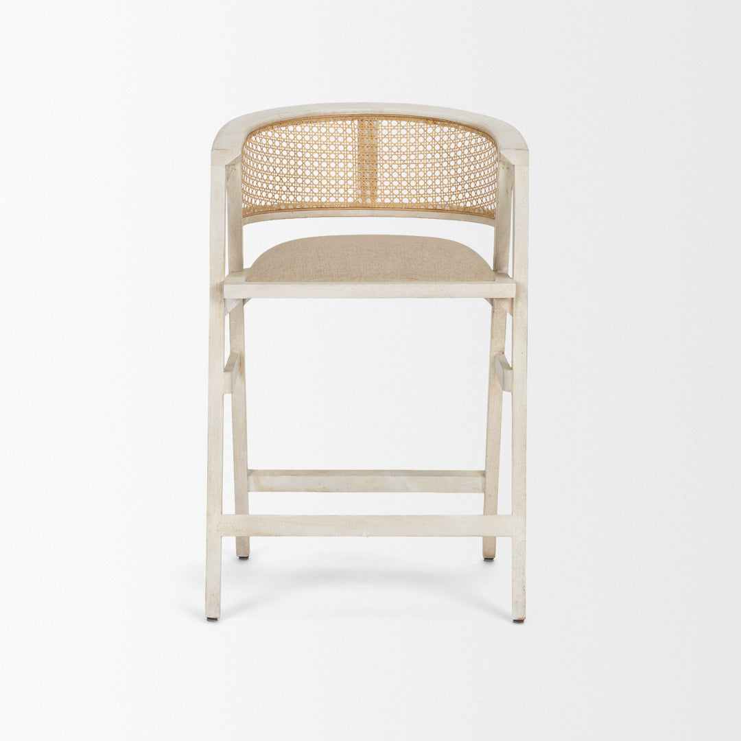 Tabitha 26.75" Seat Height Beige Fabric/Rattan Seat Blonde Wood Frame Counter Stool Dining Room Mercana