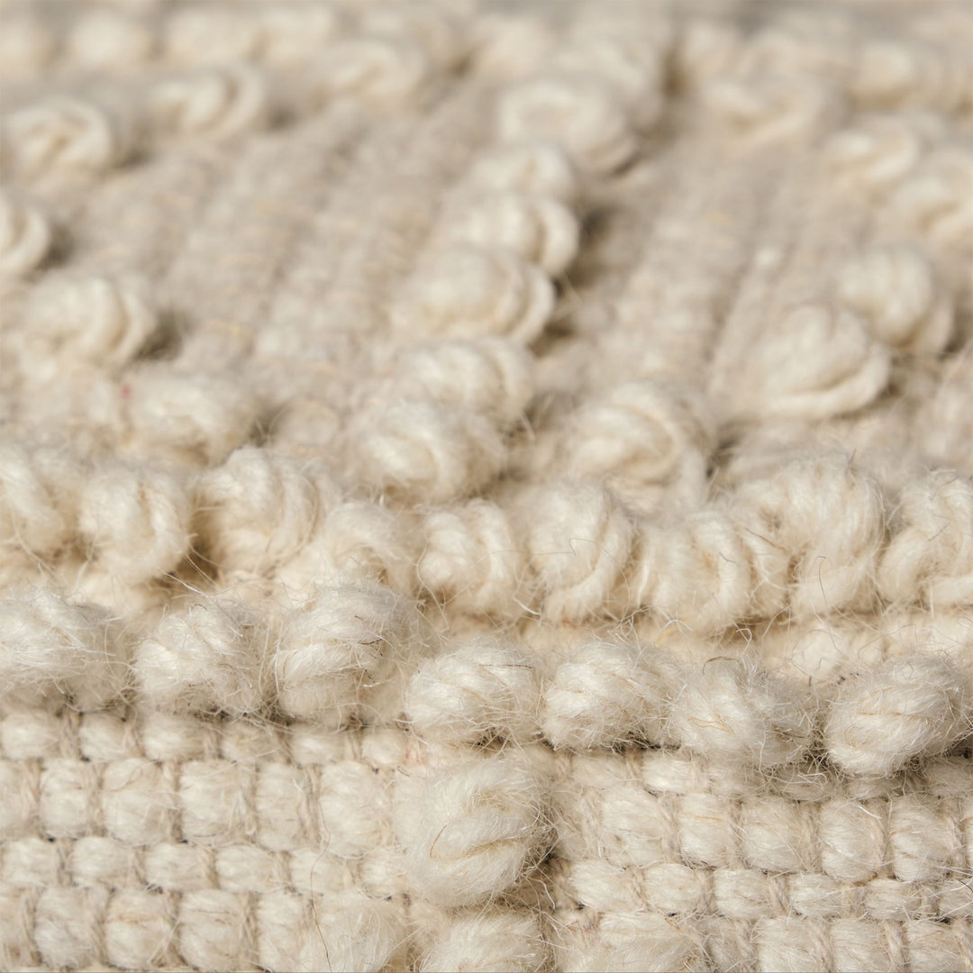Leroy Square Cream Wool Pouf w/ Popcorn Detail Living Room Mercana