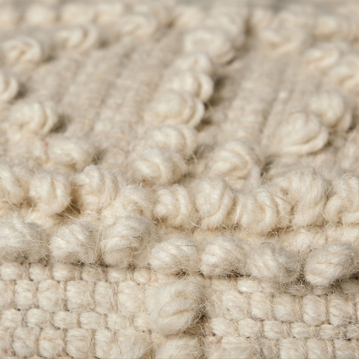Leroy Square Cream Wool Pouf w/ Popcorn Detail Living Room Mercana