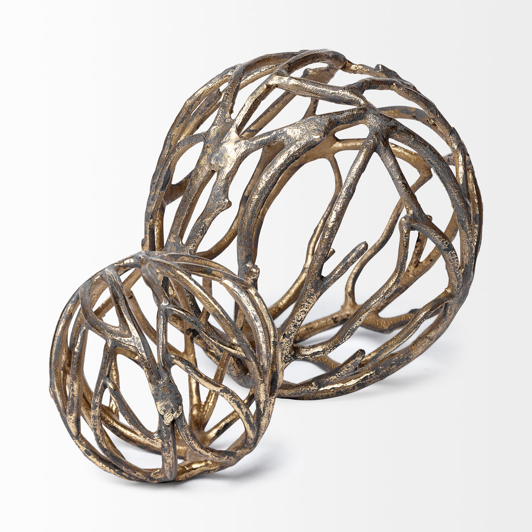 Sphaira Noir I Small 5L x 5W Gold Cast Aluminum Decorative Tree Branch Orb Decor Mercana