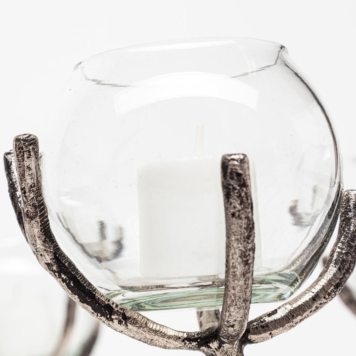 Vine I Distressed Silver Metal Creeper Five Candle Table Candle Holder Decor Mercana