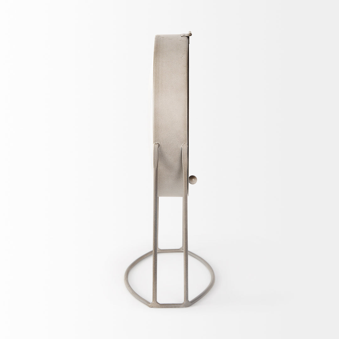 Aurus Matte Gray Metal Table Clock Decor Mercana