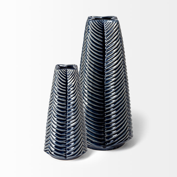 Bashir II Large Dark Navy Gloss Ceramic Vase Decor Mercana