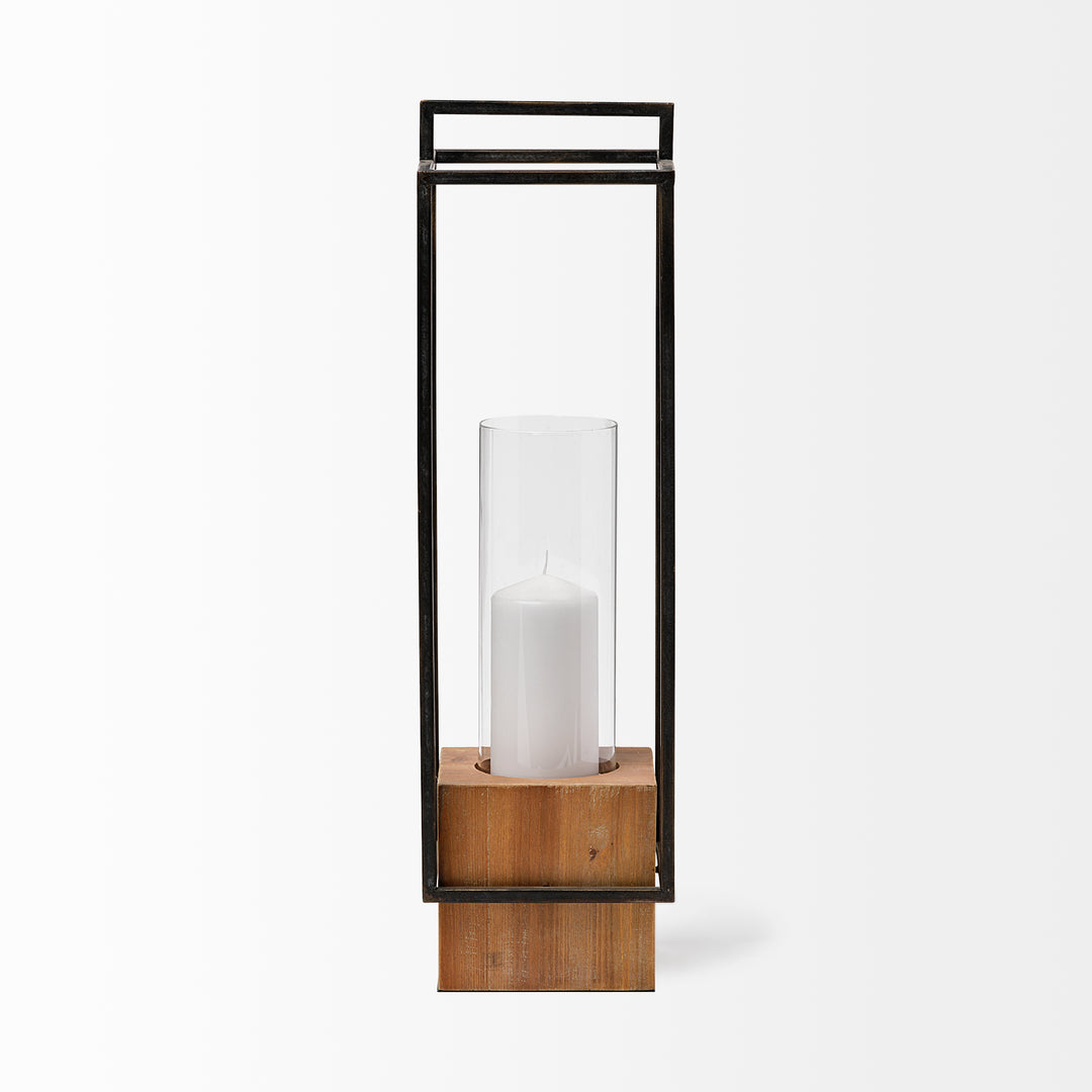 Orionis Large Wood w/ Black Metal Lantern Candle Holder Decor Mercana