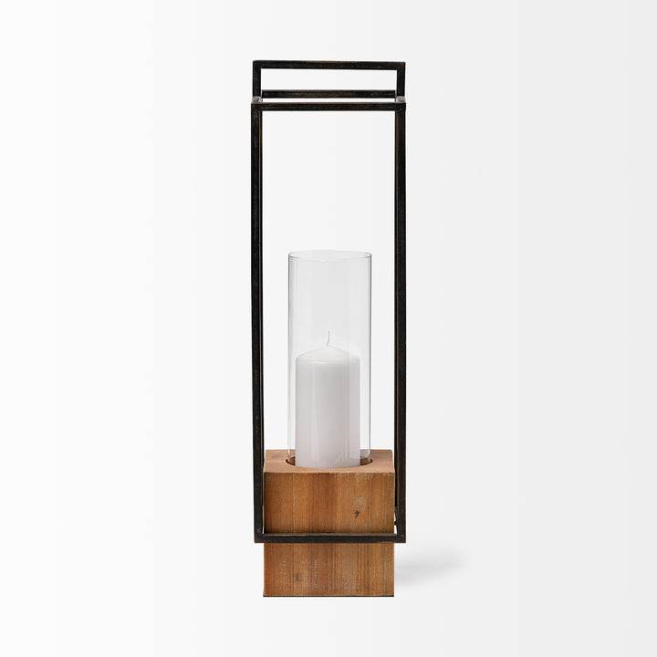 Orionis Large Wood w/ Black Metal Lantern Candle Holder Decor Mercana