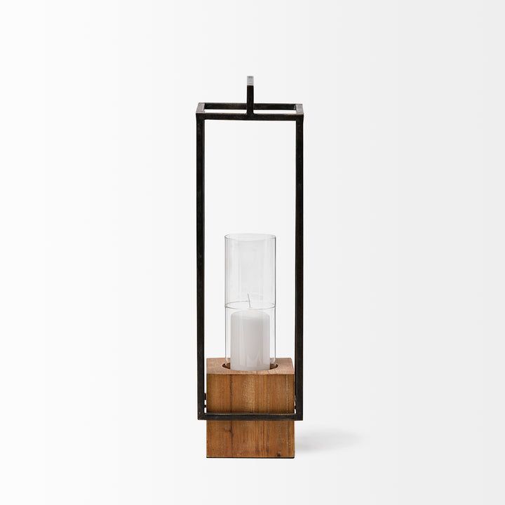 Orionis Large Wood w/ Black Metal Lantern Candle Holder Decor Mercana