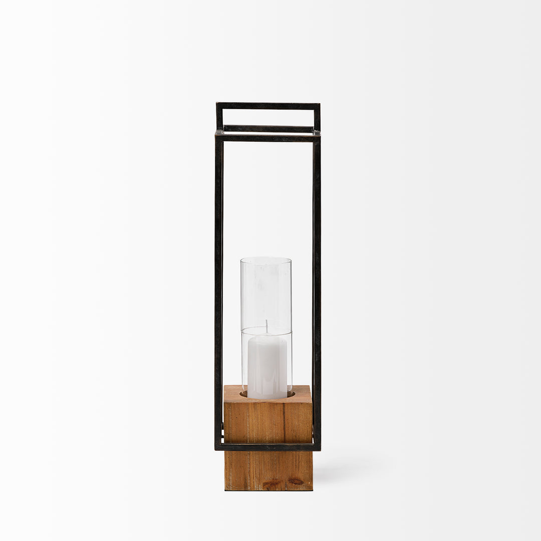 Orionis Large Wood w/ Black Metal Lantern Candle Holder Decor Mercana