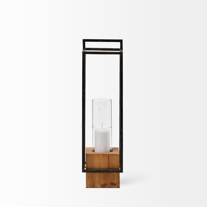 Orionis Large Wood w/ Black Metal Lantern Candle Holder Decor Mercana