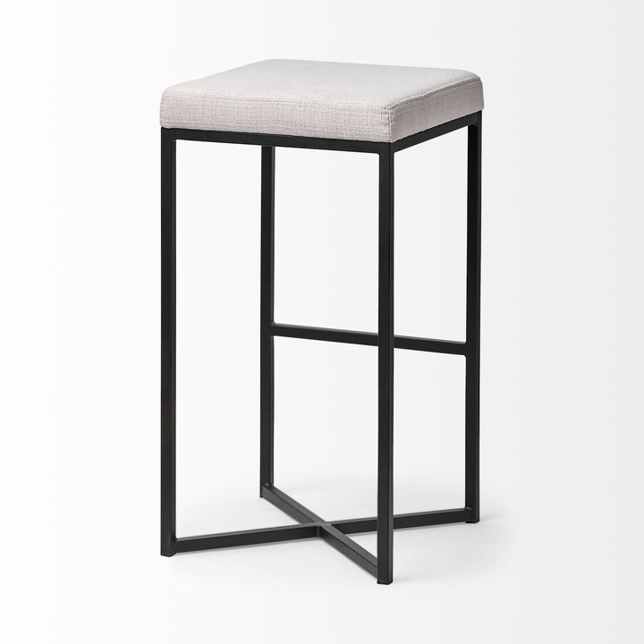 Frodo 29.75" Seat Height White Fabric Seat Black Metal Base Stool Dining Room Mercana