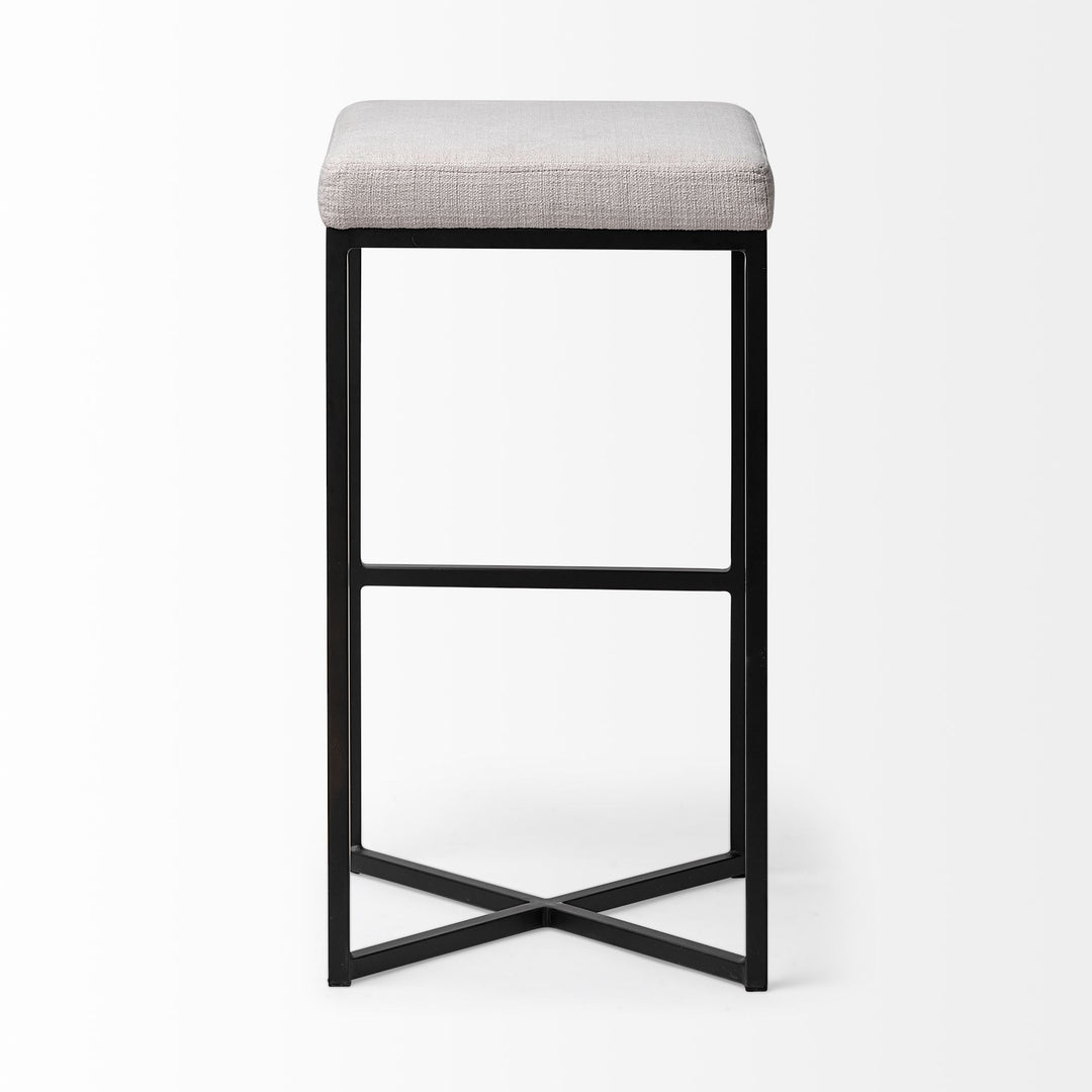 Frodo 29.75" Seat Height White Fabric Seat Black Metal Base Stool Dining Room Mercana