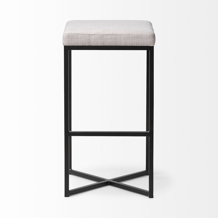 Frodo 29.75" Seat Height White Fabric Seat Black Metal Base Stool Dining Room Mercana