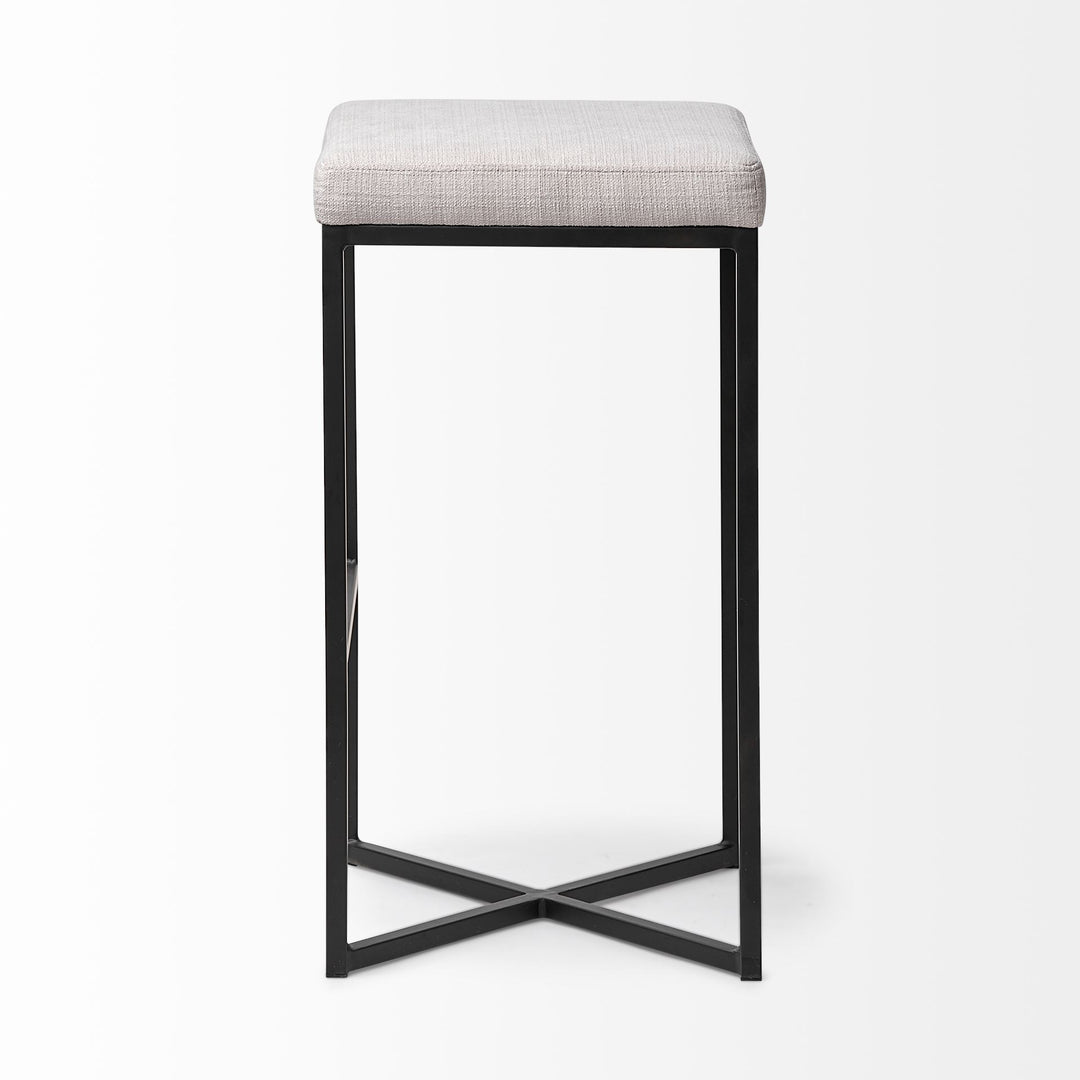 Frodo 29.75" Seat Height White Fabric Seat Black Metal Base Stool Dining Room Mercana
