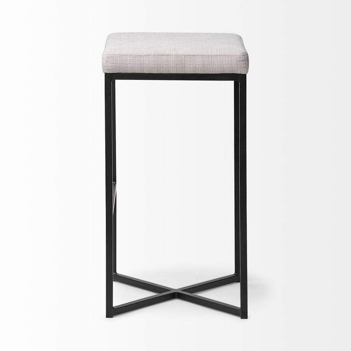 Frodo 29.75" Seat Height White Fabric Seat Black Metal Base Stool Dining Room Mercana