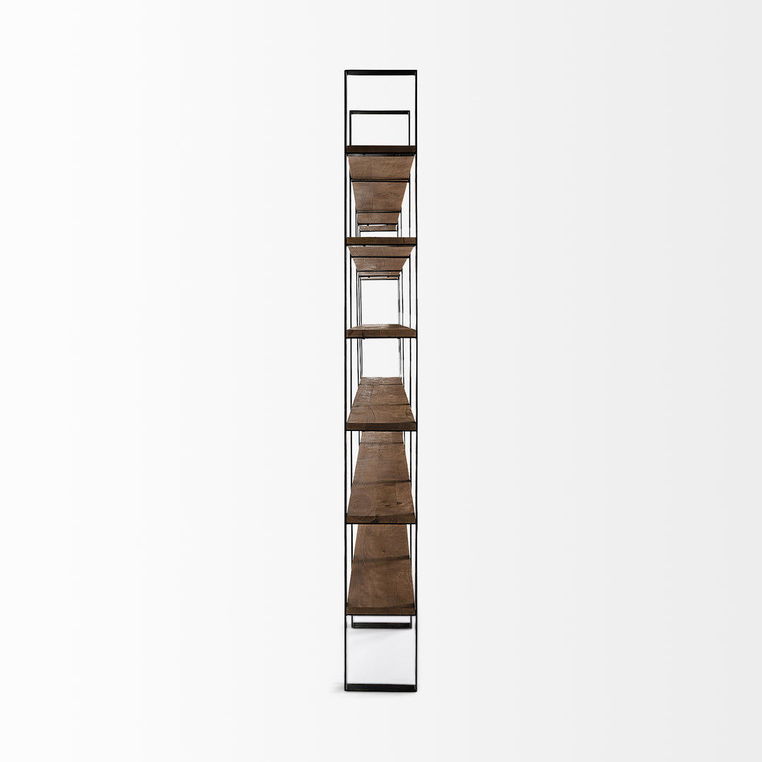 Taunton II Dark Brown Wood And Black Iron Six Shelving Unit Living Room Mercana