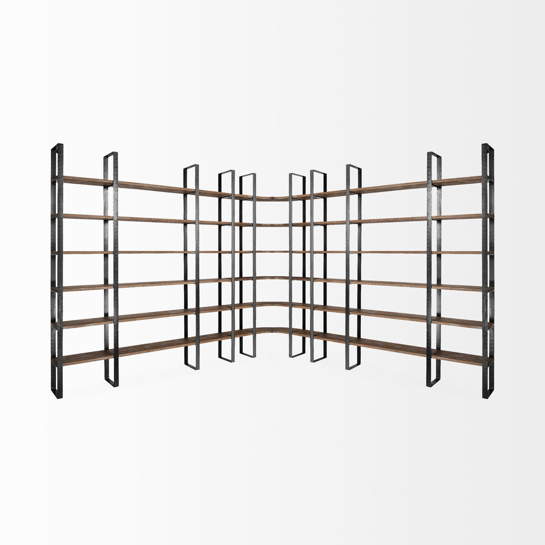 Taunton II Dark Brown Wood And Black Iron Six Shelving Unit Living Room Mercana
