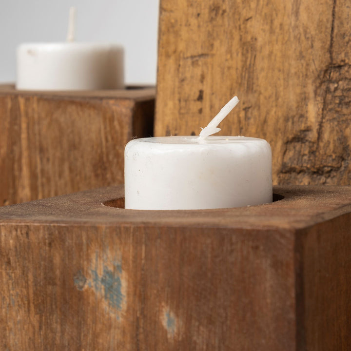 Cassius Light Brown Nine Wood Block Table Candle Holder Decor Mercana