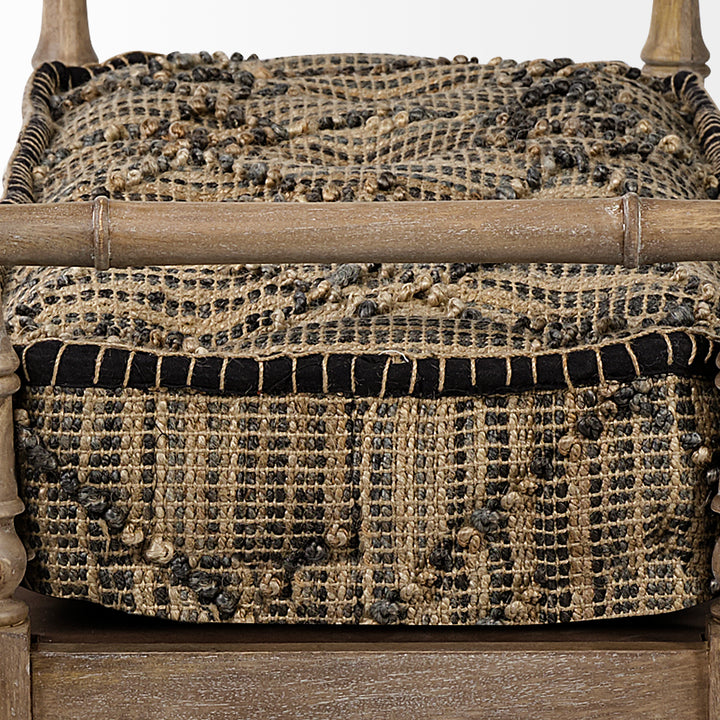 Fullerton II 57L x 21W Jute Patterned Top W/Brown Wood Base Accent Bench Living Room Mercana